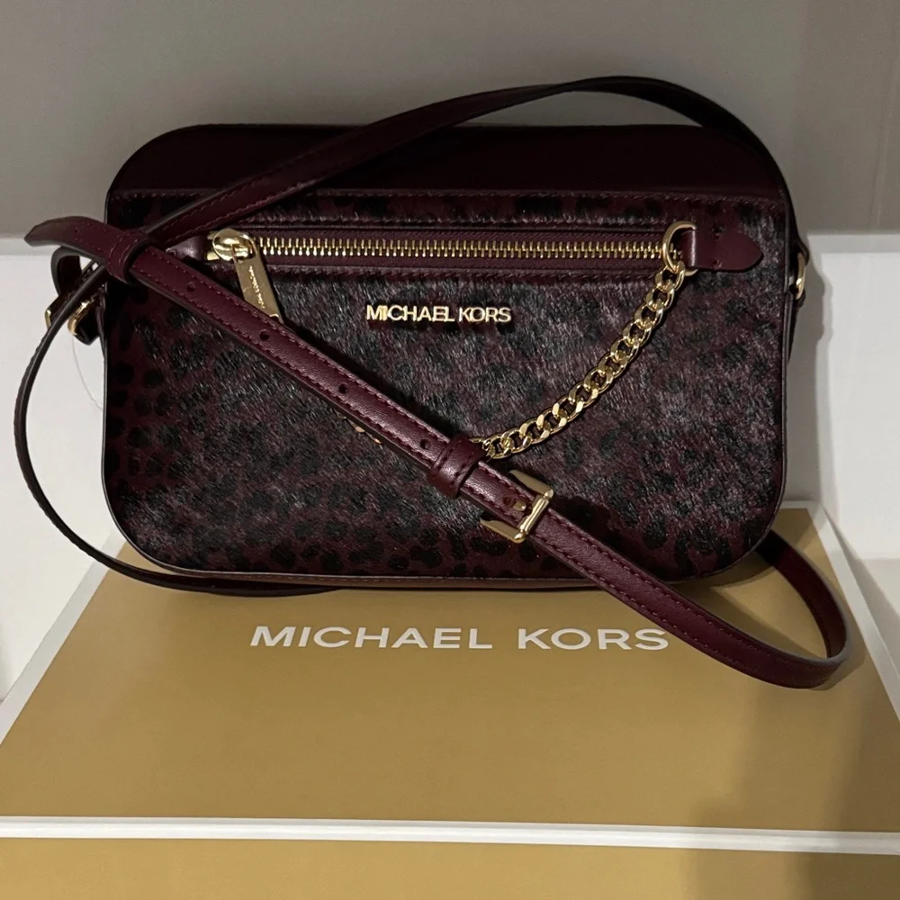 Michael Kors Dark Red / burgundy/ oxblood jet set Animal Print Crossbody Bag - Picture 11 of 16